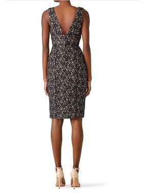 KEEPSAKE the Label Black and Beige Lace Backless Sheath Dress